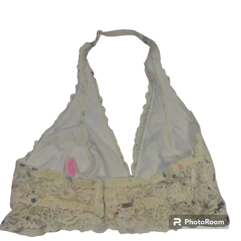 Victoria’s Secret PINK Cream Floral Halter Bralette Size M
